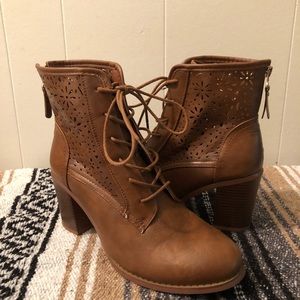 Faux Leather Cutout Lace-Up Booties